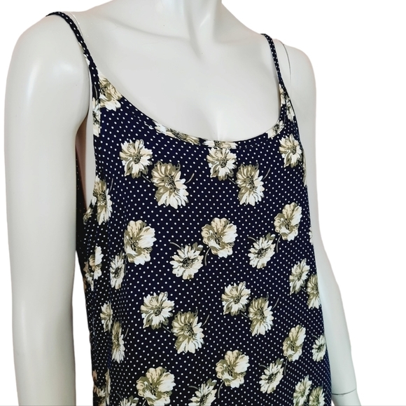 Vintage 90s Slip Dress Small to Medium Rayon Polka Dot Daisy Print Sun Dress - Picture 3 of 7